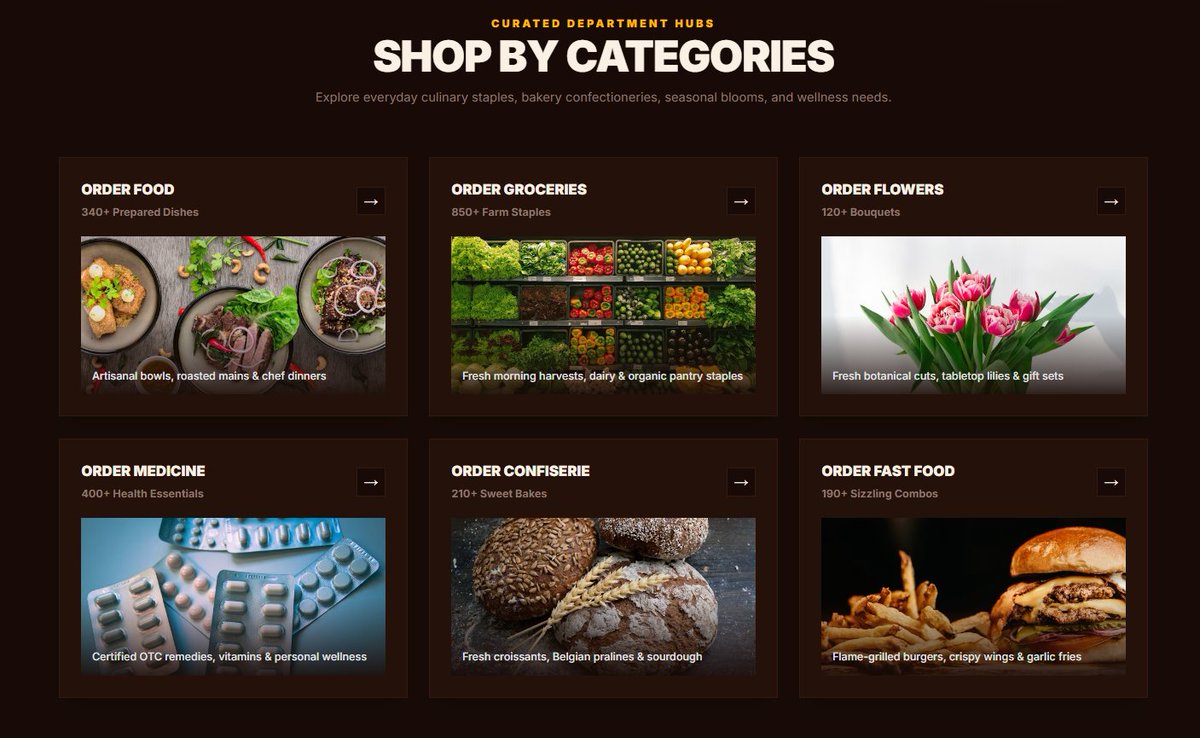 crezora_io's tweet photo. A food &amp; grocery delivery website.

New project drop: a food &amp; grocery delivery website blending bold typography, warm product photography, and an intuitive ordering flow. 

From hero banner to product grid, every section was designed to keep users hungry.

✉️info@crezora.io https://t.co/JuwzyxtKLZ