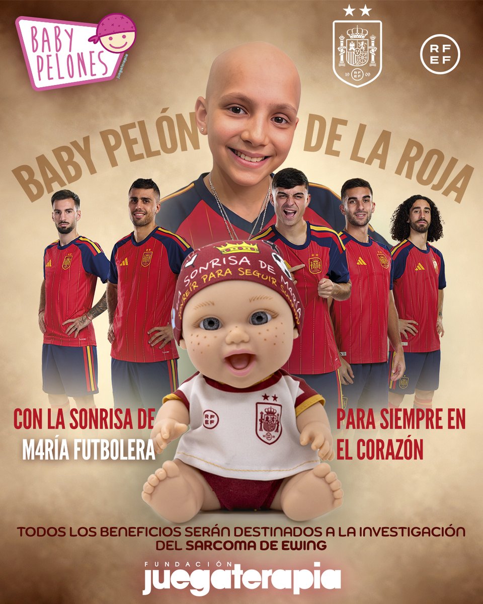juegaterapia's tweet photo. ¡Un nuevo #BabyPelonesJT como Campeones del Mundo! De nuevo con la @rfef y @sonrisadem4ria para seguir investigando el Sarcoma de Ewing. ¡@mariacmpfg  siempre será esta 2ª estrella en nuestro escudo! ⭐️⭐️#JuegaterapiaInvestigación #BecaLaSonrisaDeM4ríaJT ➡️https://t.co/2oXHwVG726