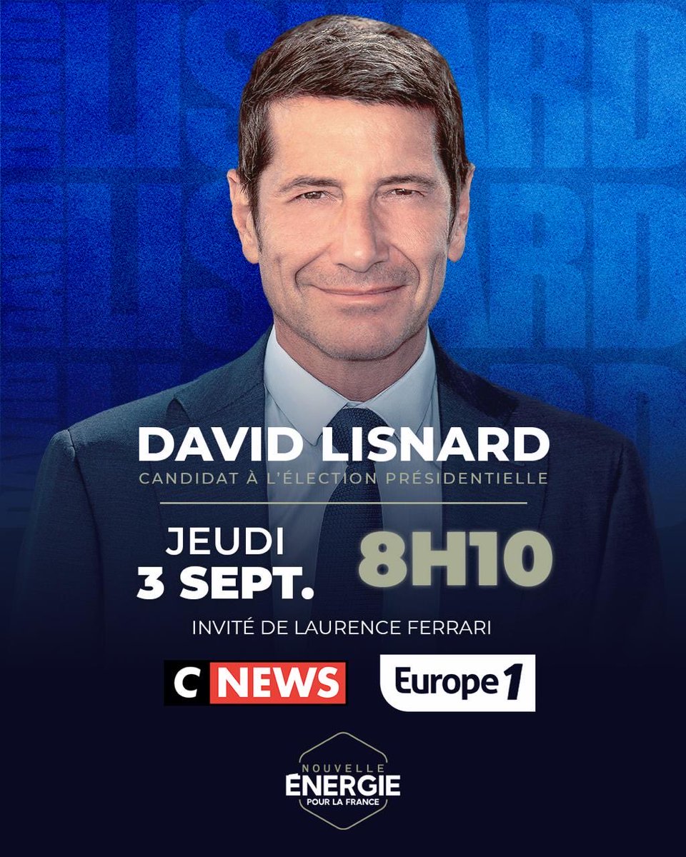 Nouv_Energie's tweet photo. 📺🎙️@davidlisnard sera l’invité de @LaurenceFerrari demain matin sur @CNEWS et @Europe1 à 8h10. https://t.co/zOzsxYIulx