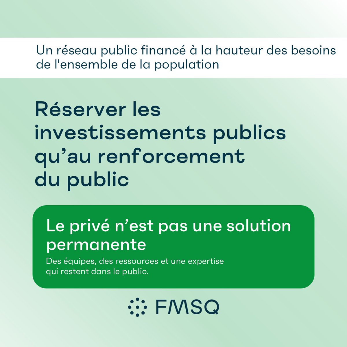 FMSQ's tweet photo. Deuxième priorité santé 2026 : les investissements publics doivent d’abord renforcer le réseau public.
L’objectif : un réseau suffisamment performant et accessible pour que les Québécois n’aient pas à se tourner vers le privé faute d’autre solution.
#RéseauPublic #PolQc #FMSQ https://t.co/2k5Jk9UO2T