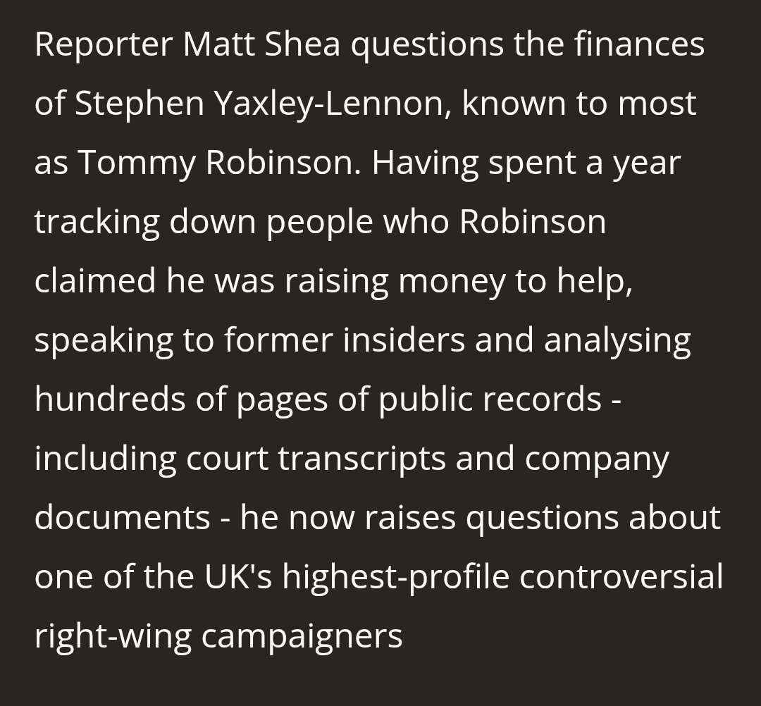 I_amMukhtar's tweet photo. "Tommy Robinson: Where's the Money Gone? Dispatches"

I'm definitely watching this.

He's going to start sending hundreds of tweets calling it fake and trying to intimidate the reporter. https://t.co/7UAuv5GfXZ