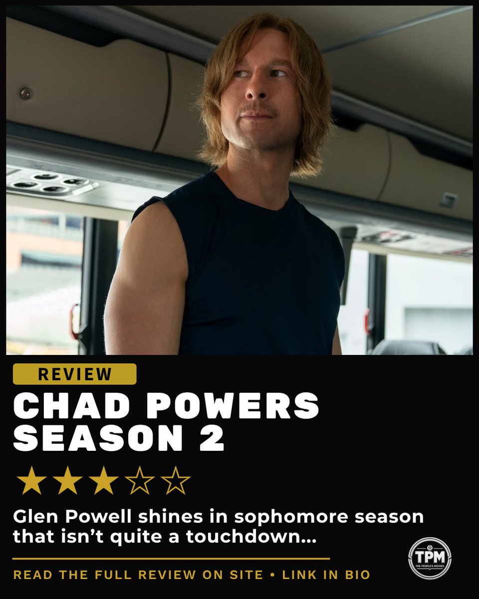 thepeoplesmovie's tweet photo. Glen Powell returns as the titular #ChadPowers in the second season of the hit comedy, but it's not quite a perfect touchdown.

Our review: https://t.co/6KbVByjPry

#GlenPowell #DisneyPlus #Review https://t.co/GI1LYVF2Fz