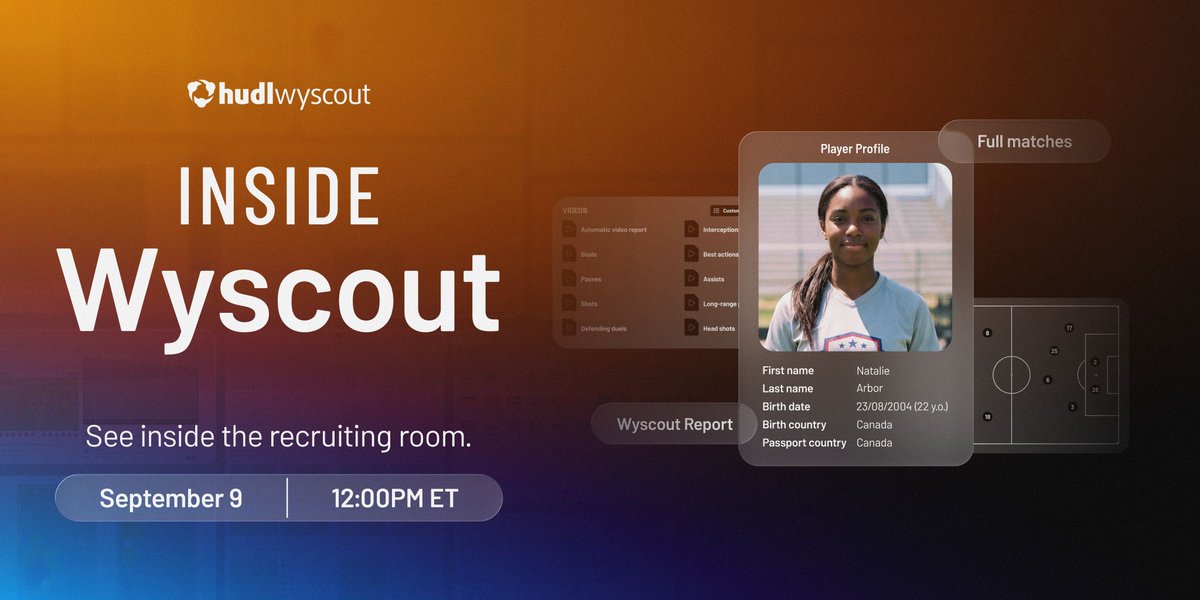 HudlSoccer's tweet photo. Ever wonder how college coaches find talent? 

Join us next Wednesday, Sept 9 for a behind-the-scenes look at the recruiting process with Wyscout and NCAA coaches. 

Don't miss out! Register here: https://t.co/p735kghN8z https://t.co/BVfGWIJ7EO