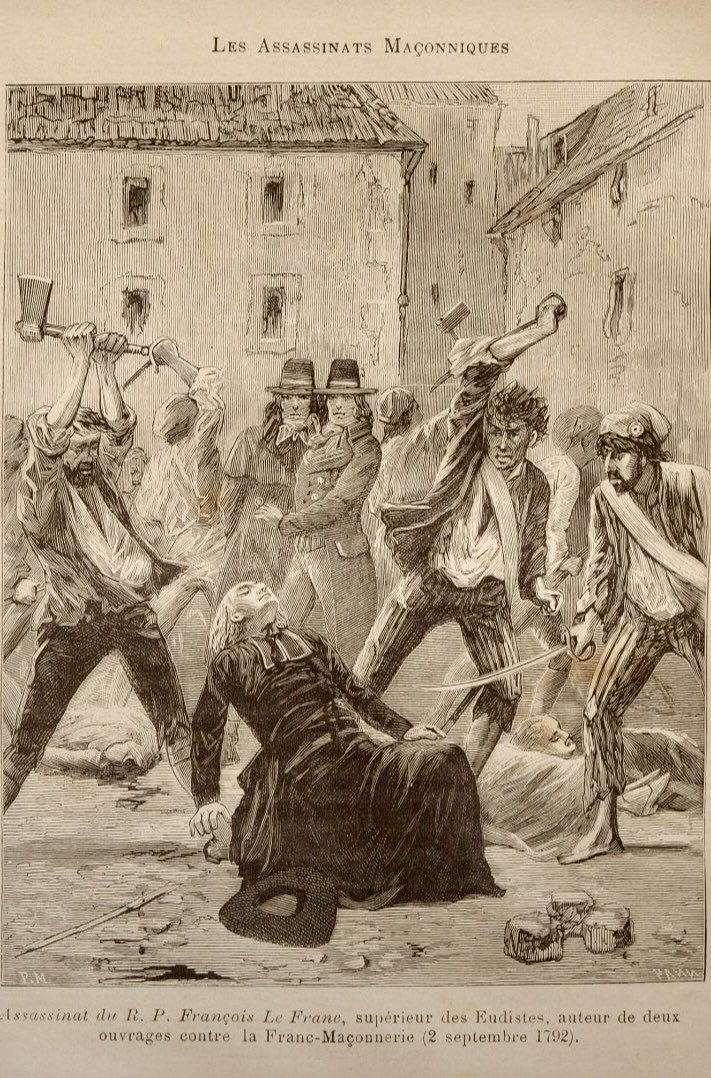 SaintMontjoie's tweet photo. 2 septembre 1792, rappel à Dieu de Bienheureux Jacques-François Lefranc, massacré par les tueurs révolutionnaires.
Prenez le temps de le lire.
« Voici le tableau que nous offrira la France. L'autorité y tombera dans l'avilissement, la majesté du trône y sera foulée aux pieds, le crime y sera impuni, les propriétés envahies, la force publique sans exercice, l'innocence opprimée, la justice sans vigueur, tous les vices en honneur, les lois ne seront publiées que pour faire la terreur de ceux qui les respecteront. L'intrigue, l'orgueil, l'intérêt ouvriront le chemin aux premières places de l'état, on s'y soutiendra par le crime et l'injustice. On abusera de l'autorité dont on aura été revêtu, pour faire le malheur de tous ceux qui y auront recours.On s'attribuera les fonds publics, on les dissipera pour soudoyer les factions. On déclamera contre des vices anciens, pour détourner les yeux de dessus les forfaits inouïs dont on se sera souillé; on s'environnera de tous les hommes usés dans la crapule et la débauche, et pour lesquels il n'y a rien de sacré. On aura l'air de poursuivre avec une sévérité outrée,des fautes légères contre l'ordre public,et on ne voudra pas seulement examiner les crimes qui saperont le fondement de l'état. On privera l'état de toutes ses ressources et on dira qu'il est régénéré. On dira que la liberté y règne et que chacun y vit heureux. Les principes de morale seront combattus, la religion véritable y sera proscrite pour faire place à l'erreur et à toutes les hérésies; les mœurs y seront corrompues, le vice y jouira des honneurs dûs à la vertu, et on dira que la vérité aura été ramenée sur la terre ; que le flambeau de la philosophie aura éclairé les hommes; et que les philosophes doivent  être honorés comme des dieux, pour tous les biens dont ils auront enrichi le genre humain.
Les temples dédiés à la divinité changeront de destination, et seront consacrés à la philosophie pour servir de panthéon, dans lesquels les théosophes recevront les hommages que la patrie reconnaissante leur aura décernés. On exigera des serments, on poursuivra impitoyablement ceux qui
auront la délicatesse de ne pas vouloir les prêter, et on se fera soi-même un jeu de les enfreindre, ou de les mépriser. On élevera fort haut les noms de probité et de vertu, et on n'aura ni bonne foi ni justice. On promettra tout, et on ne tiendra rien: on se fera un devoir d'écraser les âmes vertueuses, et de favoriser, d'honorer même ces cœurs flétris par l'habitude du crime, dont l'existence est un fardeau pour un état, et un objet d'exécration pour les citoyens attachés au bonheur de leur patrie. On affectera de détruire tout ce qui aura appartenu à l'ancien régime , pour mettre à la place, des institutions nouvelles, infiniment plus couteuses à l'état, on dira que l’on ne veut régner que par les lois, et on freindra ouvertement, ou on permettra qu'on les viole pour opprimer ceux dont la vertu est un reproche qui confond les impies. On tiendra les discours les plus capables de faire illusion au peuple,
et d'enchainer sa force, et on agira en secret, de manière à le faire succomber sous l'oppression et le vice ; car de quoi n'est-il pas capable lorsqu’il n’a plus de barrières qui l’arrêtent ? »