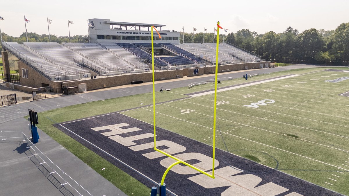 An aerial photograph of Kessler Stadium. Goal post