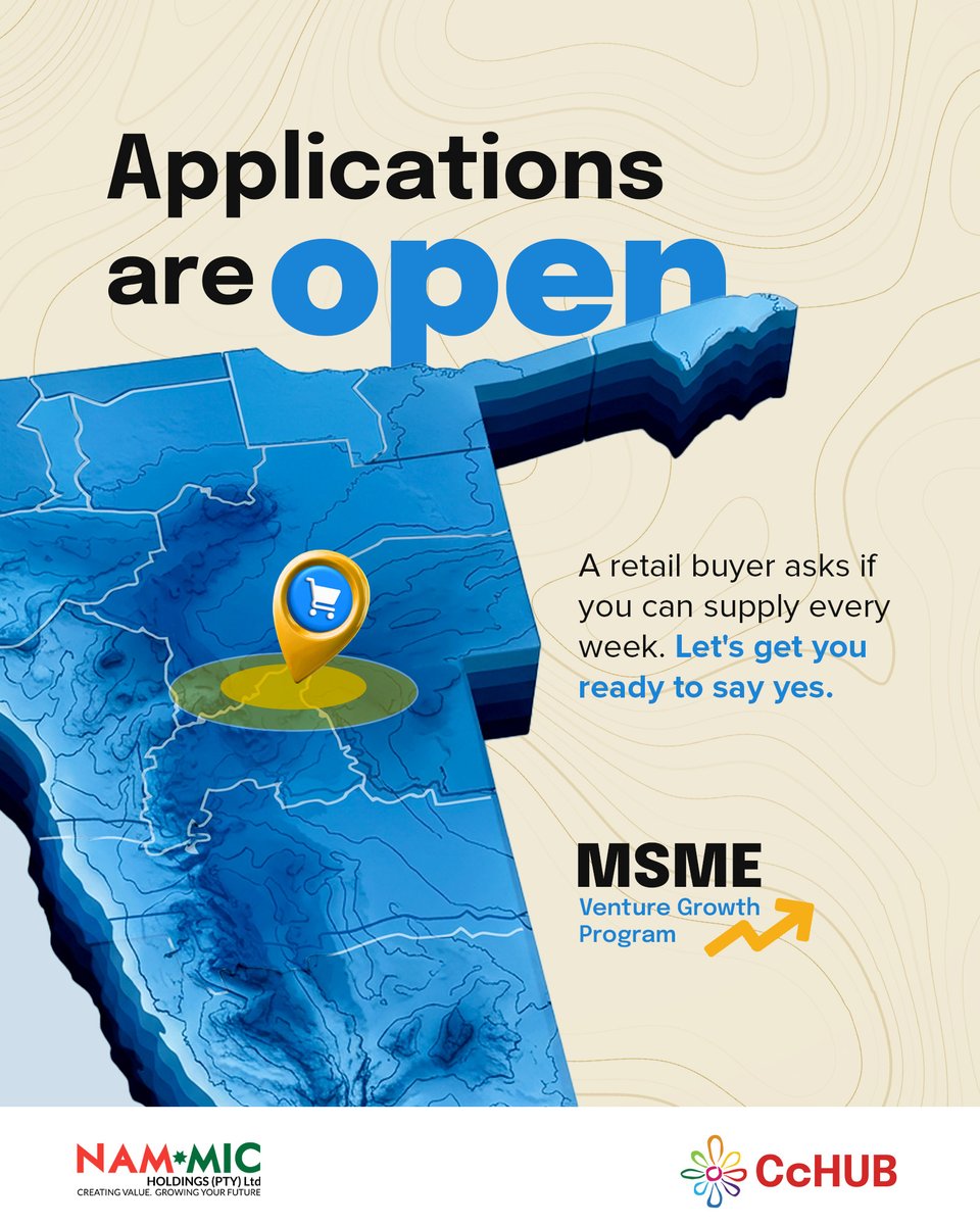 cchub_namibia's tweet photo. Namibian MSME owner? The MSME Venture Growth Program gives you 3 months to refine your business model with real customers.

Open to all Namibian MSMEs.

🗓️ Applications close 20 September 2026

Apply: https://t.co/oDgpkrIPIz https://t.co/lw9j7tj67t