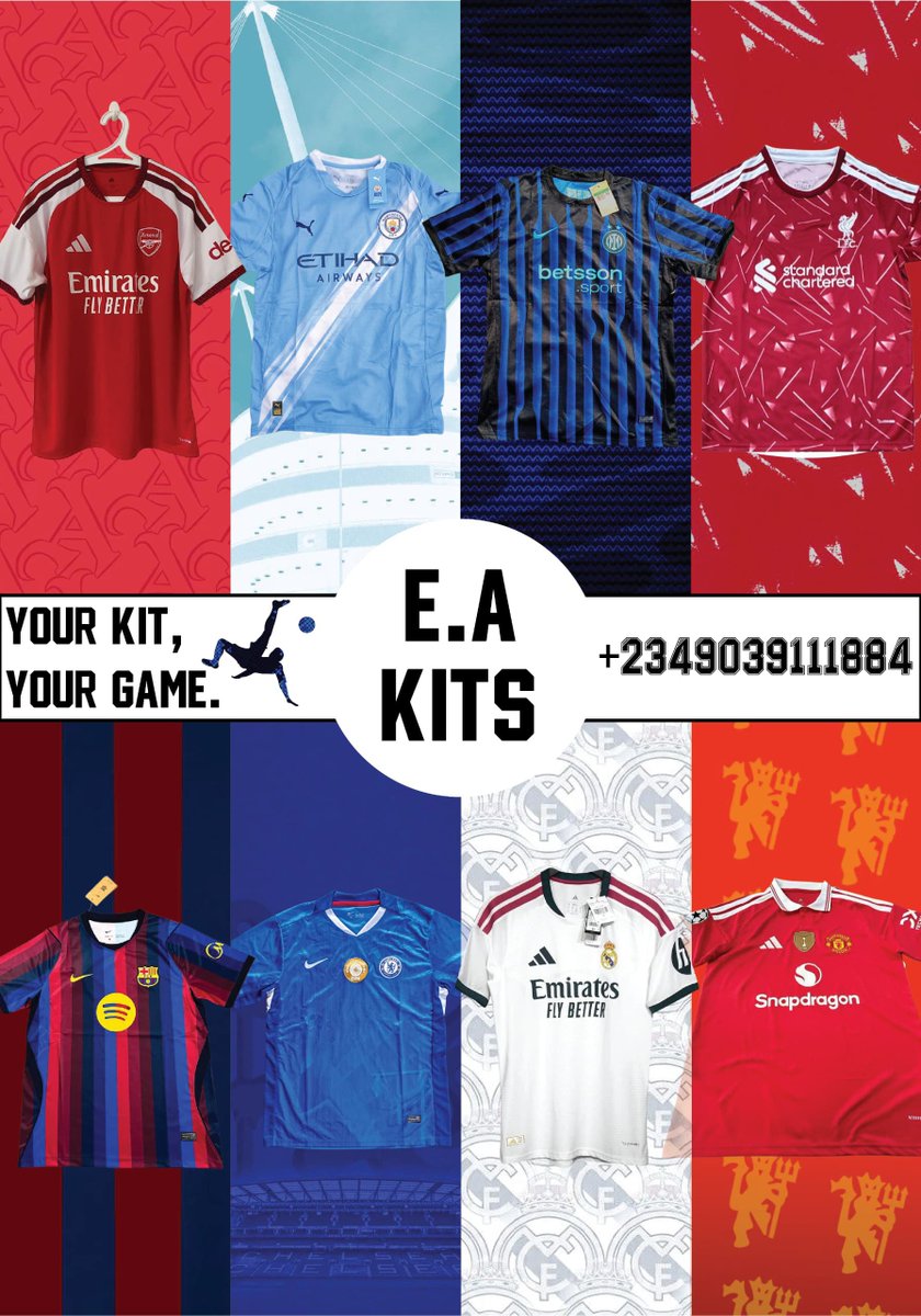Geo_Luffy's tweet photo. @kelvinholdon @Divin1111 Rep your team this season, your way. ⚽🔥
𝑬•𝑨 𝑲𝑰𝑻𝑺 — Authentic jerseys + custom name &amp; number printing.
🏆 The new season is here
📦 Fast, affordable Abuja delivery |
📞call/WhatApp {09039111884} — DM to order today: https://t.co/jGJNXje0VJ https://t.co/kSHOVOvEdD