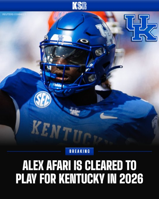 JackPilgrimKSR's tweet photo. BREAKING: Alex Afari has received a temporary restraining order for IMMEDIATE ELIGIBILITY

The fifth-year linebacker can suit up for Kentucky vs. Youngstown State on Saturday

STORY: https://t.co/mKcKHX9M9h https://t.co/Y6cCtDJn3Z