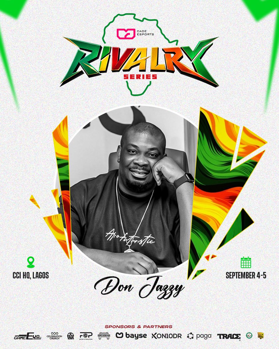 CadeEsport's tweet photo. @DONJAZZY  confirmed

Don jazzy will be live at the rival series
5 countries;
Nigeria I Ghana | Senegal I Ivory Coast I Kenya 

WHO will emerge CHAMPION, come watch on the 4th of September and 5th.

Link in bio to register, REGISTRATION IS FREEEEEEE!

#RivalrySeries #CadeEsports https://t.co/5MsJ8QNIIt