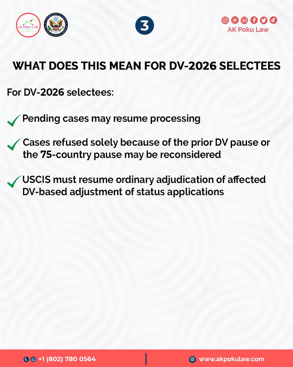 greencard1awyer's tweet photo. 1* On August 31, 2026, the U.S. Department of State gave an update regarding the Diversity Visa issuance pause affecting DV-2026 selectees.

✅ Swipe to learn more. https://t.co/9fI7KsnuOX