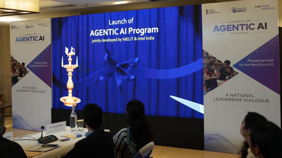 NIELITIndia's tweet photo. #NIELIT & @IntelIndia organised the National Leadership Dialogue on Preparing India’s Workforce for the #AgenticAI Era & launched Agentic AI Skilling Programs, a landmark first for the Asia Pacific & Japan region, for skilling of youth across the country.
#AISkilling #AIforAll https://t.co/NyetHaXrZl