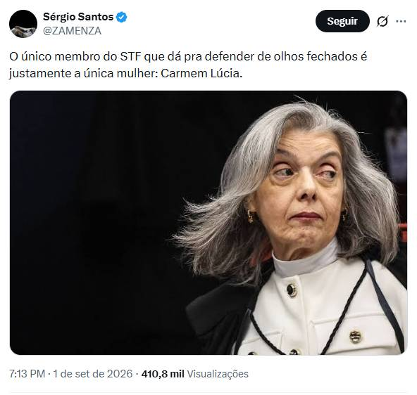 Lickkkks's tweet photo. Cármen Lúcia foi uma das ministras que mais votou contra os trabalhadores na história do STF.

Essa despolitização, incentivada por manadas de redes como o Twitter, pode ser muito perigosa. https://t.co/tuw58RHGDp
