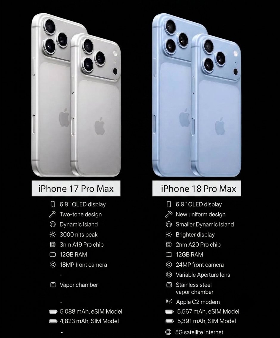 oneuios's tweet photo. As we count down the final week to the grand reveal of the iPhone 18 Pro Max, let's dive into a key comparison between its anticipated specs and those of the iPhone 17 Pro Max.✨ https://t.co/Fa74VrUqJW
