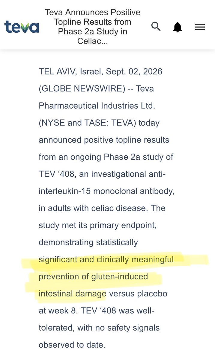 MarinaMedvin's tweet photo. Wow. Israeli scientists have developed a gluten tolerance medication for celiac disease. Incredible! https://t.co/xr7ct14mAr
