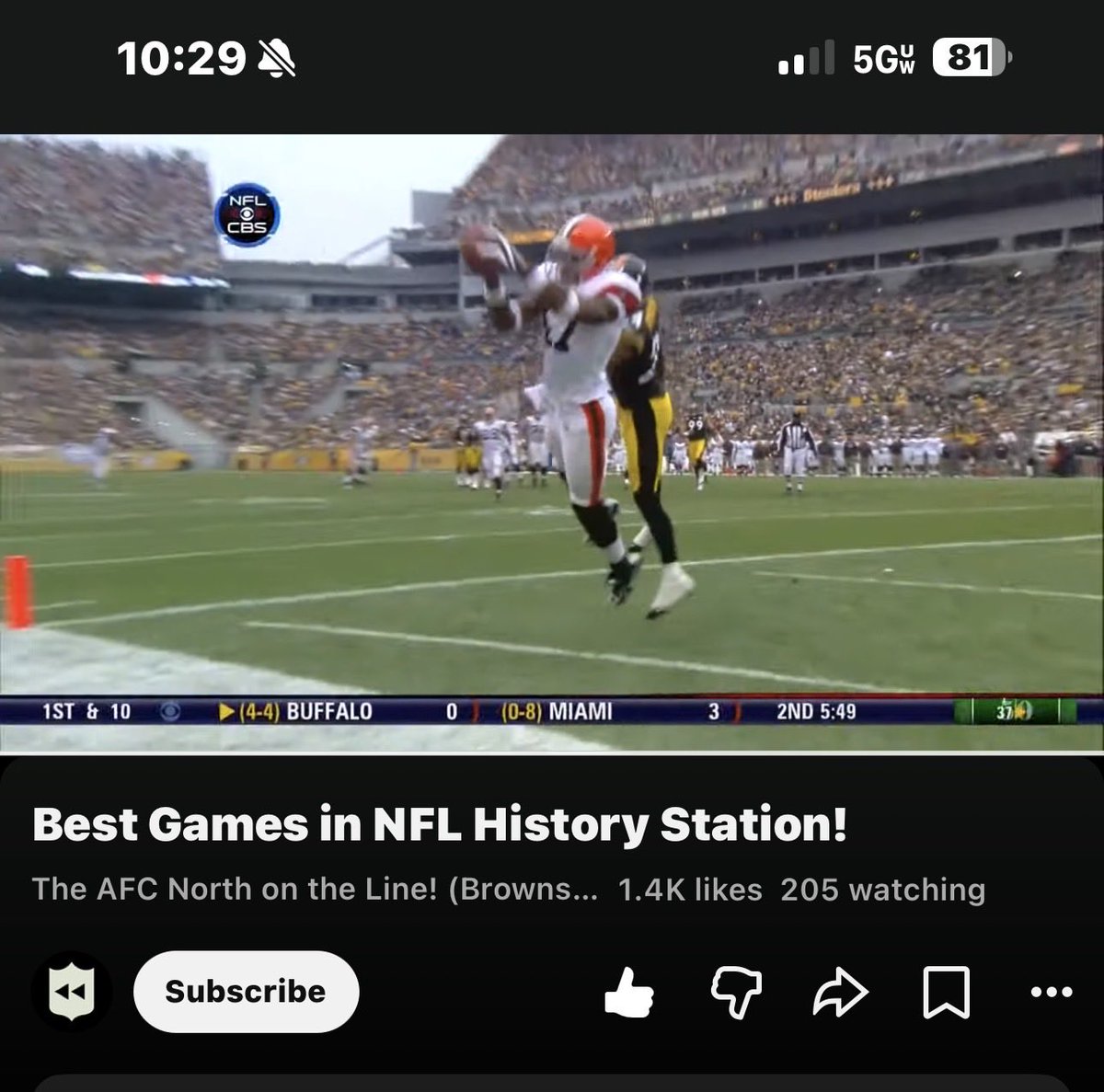 BrysonStottHive's tweet photo. Just found out NFL throwback on YouTube has a station playing highlights from the best games ever 24/7. Little Browns vs Steelers 2007 to fire you up a Wednesday 

Who doesn’t love a Braylon Edwards toe tap at 10:30 am https://t.co/ITkWa8vkIW