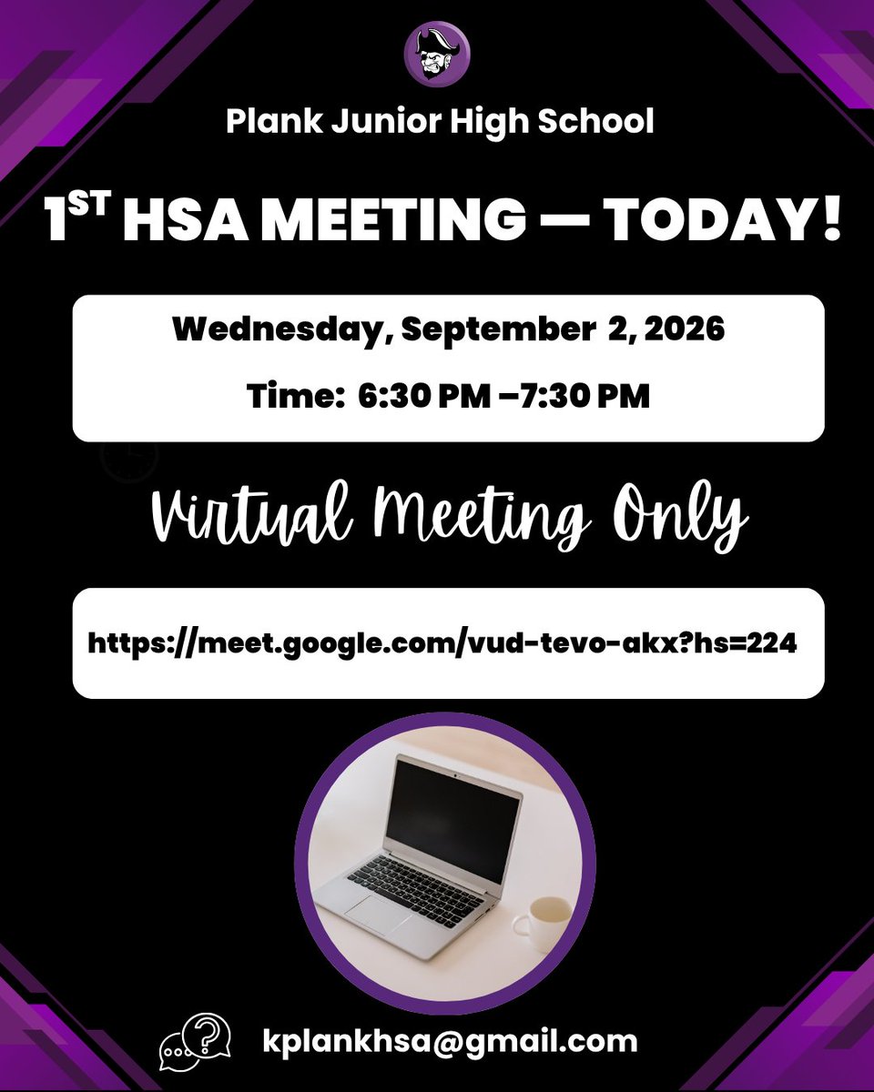 plank308's tweet photo. Join us TODAY, September 2, at 6:30 PM for our 1st HSA Meeting! Help us kick off the new school year as we discuss upcoming HSA activities, events, and ways to get involved. We hope to see you there!

💻 Google Meet: https://t.co/pdc101goxQ https://t.co/cWb6S2nJ2t
