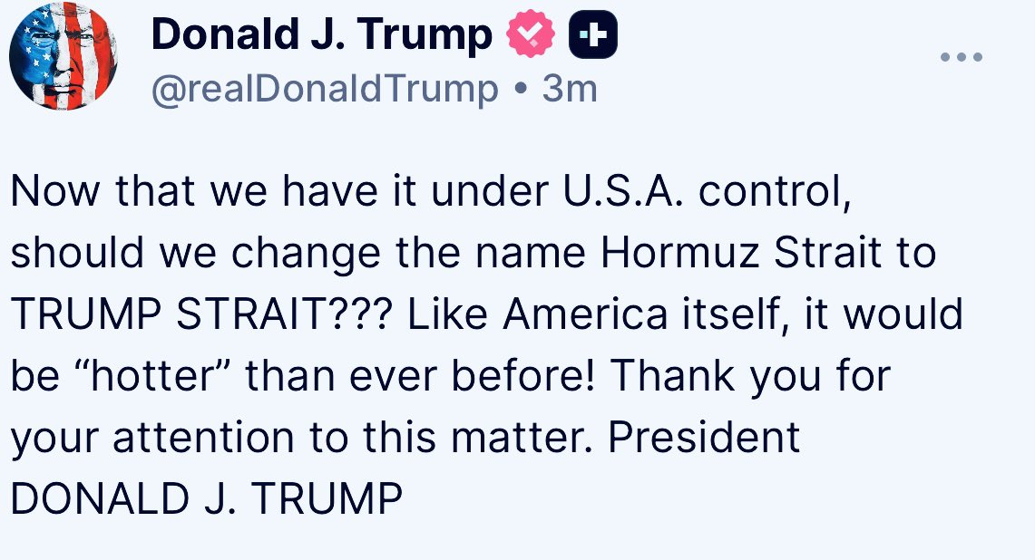 MonBreeden's tweet photo. The Strait of Hormuz is now 
🇺🇸💥✨ TRUMP STRAIT ✨🇺🇸💥

  Oil flows because of Trump.
        And so do Lib tears. https://t.co/bhDpXefLkH