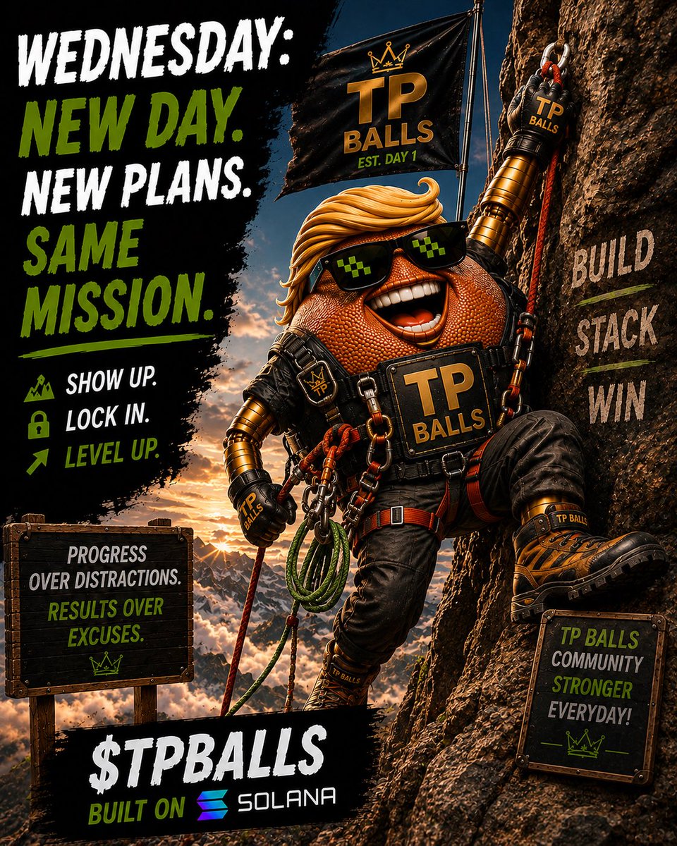 sho1das's tweet photo. π§ Wednesday and weβre still climbing.
Some stare at the mountain.
Some sell halfway up. π
We brought the BALLS to reach the top. ππ₯
$TPBALLS β the community keeps climbing. ππ
CA: 5yWunhv8onaNht5xvyNKmtcZRUhSL4uCKefXJkRLpump
#TPBALLS #Solana #SOL #MemeCoin #Crypto #communitystrong