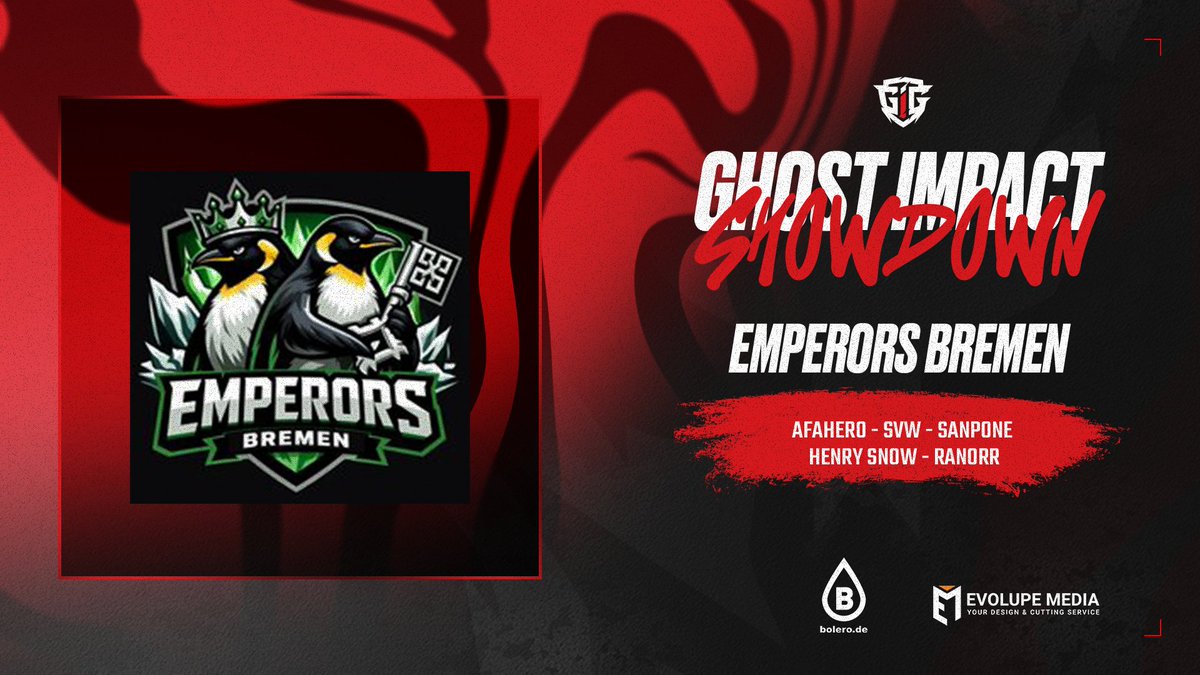 GhostImpactG's tweet photo. EMPERORS BREMEN

Der Name legt die Messlatte schon mal sehr hoch.

Die Emperors Bremen wollen sich beim Ghost Impact Showdown zum Sieger krönen.

@EmperorsBremen https://t.co/Fq0ZTYHhWd