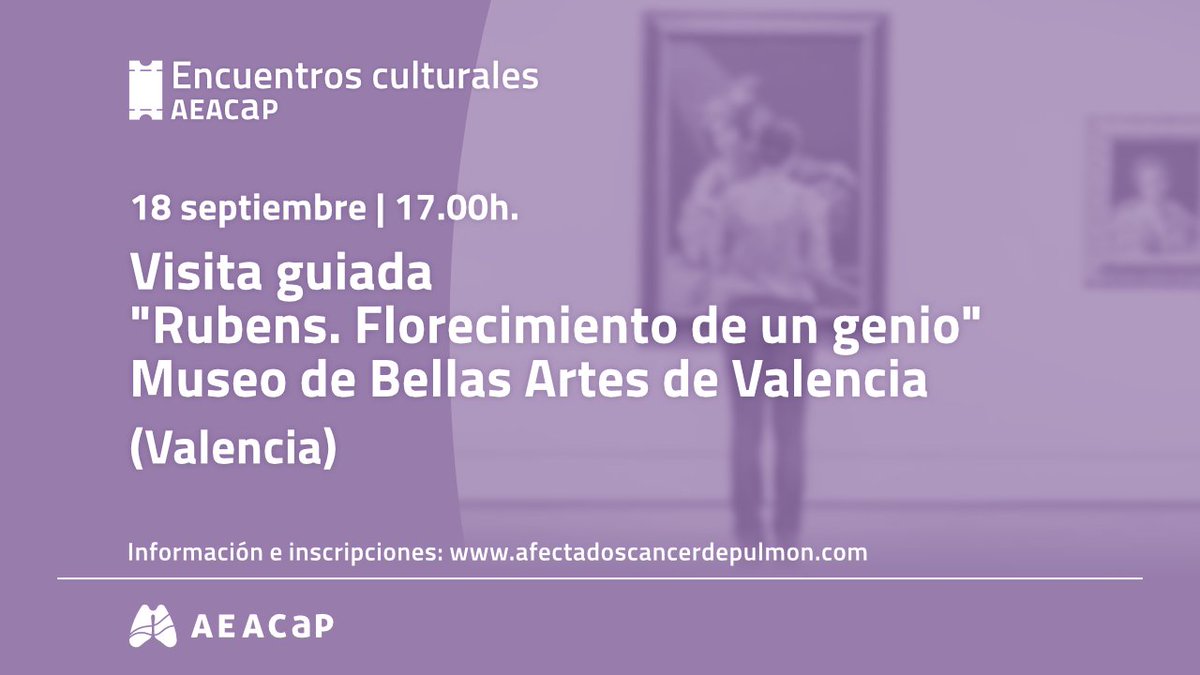 AEACaP's tweet photo. #VALENCIA | 🔵🫁@AEACaP organiza una nueva sesión de sus 'Encuentros Culturales'

➡️ Para establecer vínculos participando en actividades desligadas de su enfermedad

🗓️ 18 de septiembre 
🕦 17h  

➡ Se visitará el Museo de Bellas Artes

ℹ️ Apúntate en 👉 https://t.co/ByygL579Tv https://t.co/XwewSNpjOx