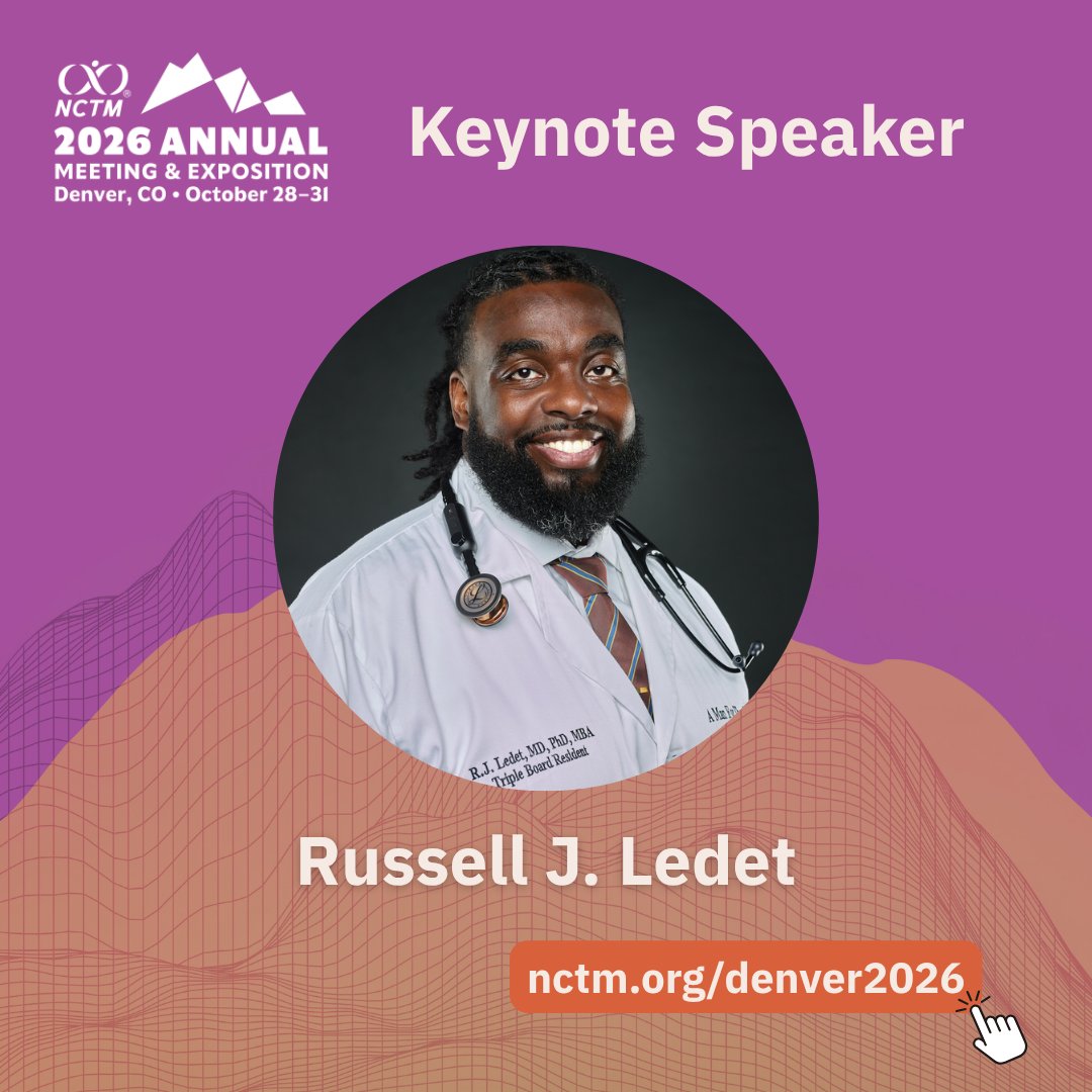 NCTM's tweet photo. 📣 Announcement! Welcome @drrussellledet as the opening keynote speaker for #NCTMDEN26 

Dr. Ledet has been featured on CBS Mornings, Good Morning America, CNN, BBC, The New York Times &amp; People. We're excited to add NCTM to that list! 🔥

Register: https://t.co/DYjQ7WbtEy https://t.co/vPOFwQlnBz