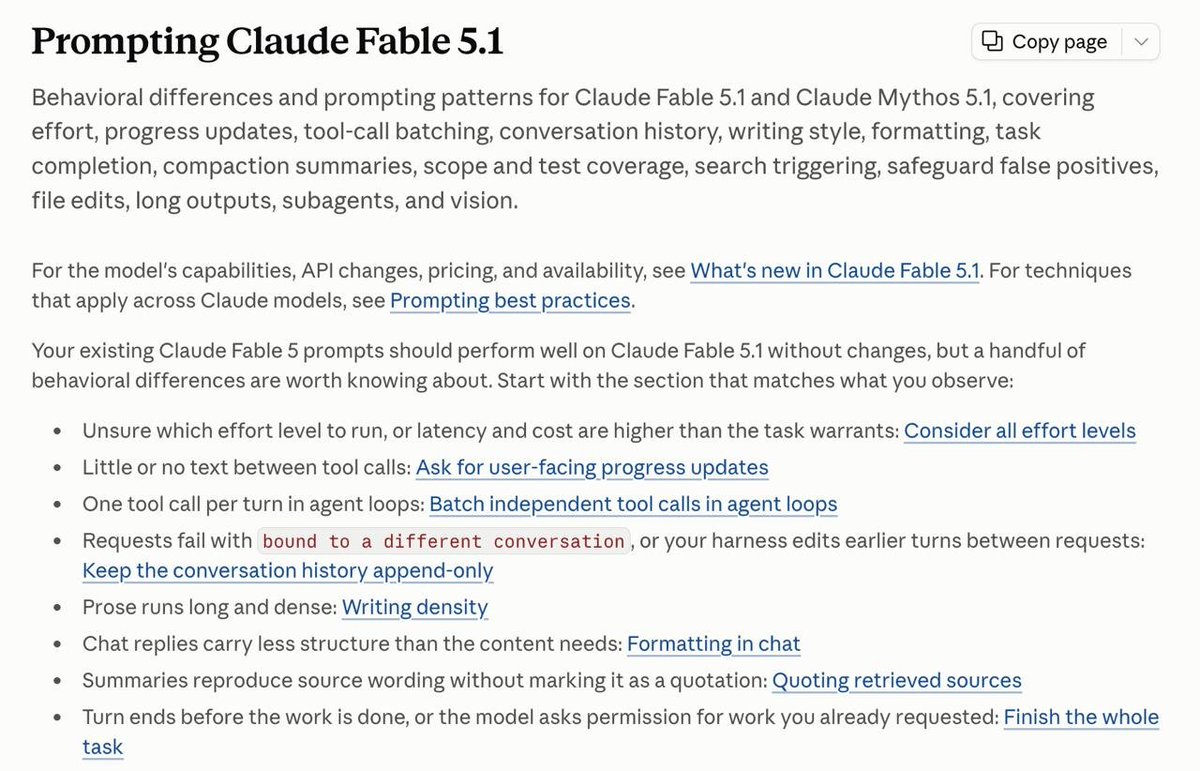 kodancdm's tweet photo. I think I found how to actually work with Fable 5.1.

I didn't run the model. I was in Anthropic's prompting guide and something finally clicked.

The agent goes quiet for a few minutes between tool calls and you sit there like it died. I kept reading that as a model problem. It isn't. The progress is in thinking blocks, and by default they don't show.

Display is omitted. So you're looking at an empty room while it's still working.

Then this error: "bound to a different conversation".

I had to reread it. If anything rewrites the history, a reminder stuffed in, the system prompt changed, old turns compacted, the thinking from earlier in the chat just dies.

Fable 5.1 only trusts thinking from the exact conversation that made it. Edit the past and it's gone.

I don't need a new prompt for this.

I need the thing to talk while it works, and I need to stop touching its history.