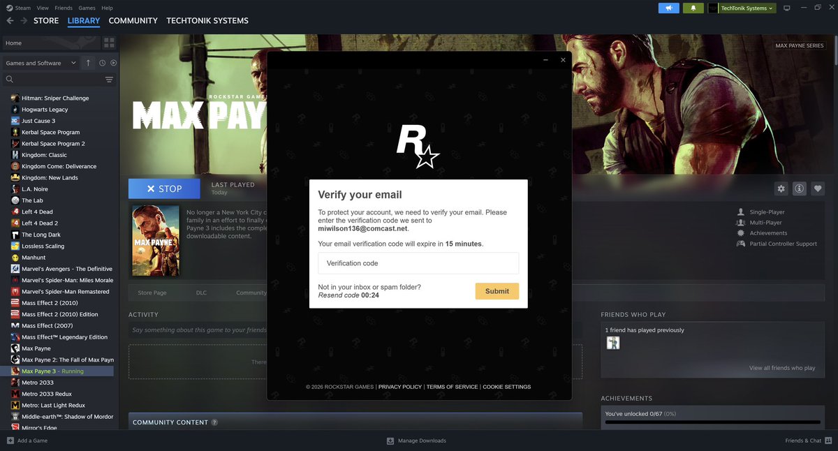TechTonikSystms's tweet photo. Day 2 of asking @RockstarSupport and @RockstarGames to work with me on getting access to my Rockstar account back! I am able to login to my Rockstar account but I cannot retrieve the verification code because Xfinity/comcast deleted my email account. https://t.co/aMURatL6Dh