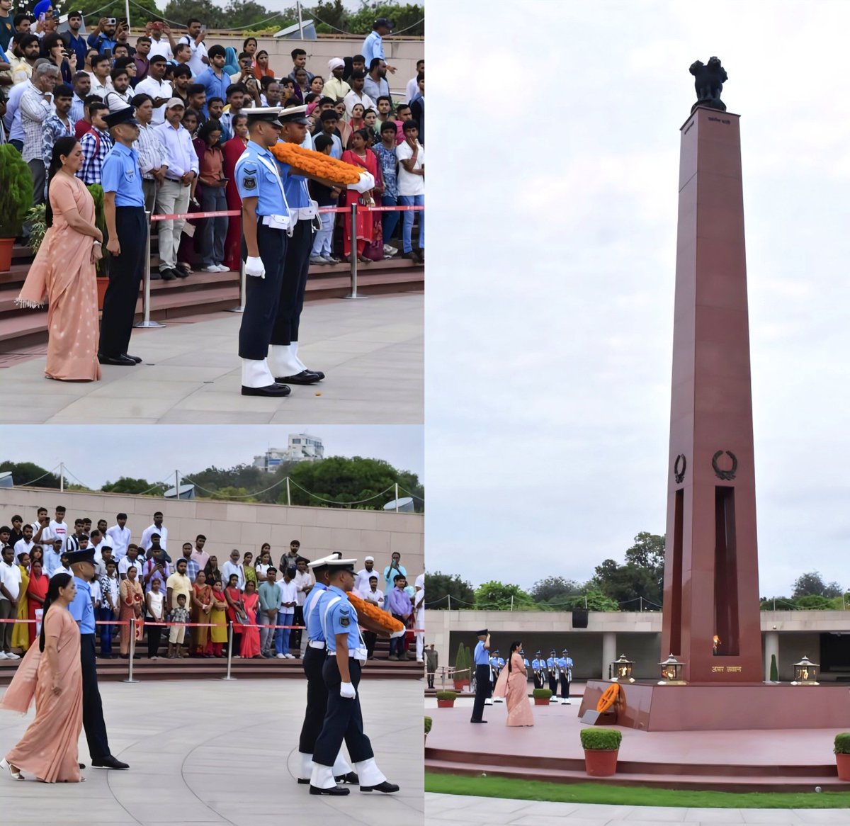 salute2soldier's tweet photo. Sqn Ldr Ajay Ahuja, VrC made supreme sacrifice during Kargil War. #VeerNari Alka Ahuja, has borne the irreparable loss with incredible resilience. Deeply emotional she paid homage to her hero at Amar Jawan Jyoti today. 🇮🇳 #KargilWar #OperationVijay #IndianAirForce. https://t.co/xdpgc3VMuZ