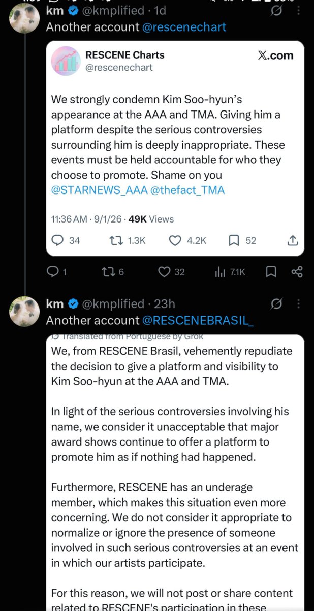 tearsforive's tweet photo. I really love how every fandom is into boycotting AAA till they remove Ksh from the attendance, but I also want you all to take great care as his deranged fandom is also mass reporting accounts who do this.

#BoycottKimSooHyun 
#KimSooHyunOutAAA
#BoycottAAA #AsiaArtistAwards https://t.co/NwBFDiPhAQ