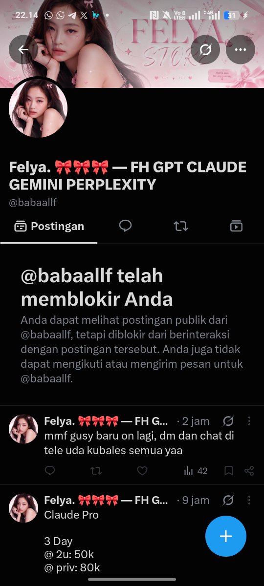 midnightbluers's tweet photo. hati-hati guys sama penjual ini @babaallf wkwk, aku niatnya mau beli spotify prem di dia pake email pribadi, eh malah ditipu sama dia &amp; akun twitter ku yang sebelah sama yang ini di block sama ni orang, dua akun tele ku juga di block sama ni orang #zonauang #zonajajan https://t.co/RXp1AjgBY6