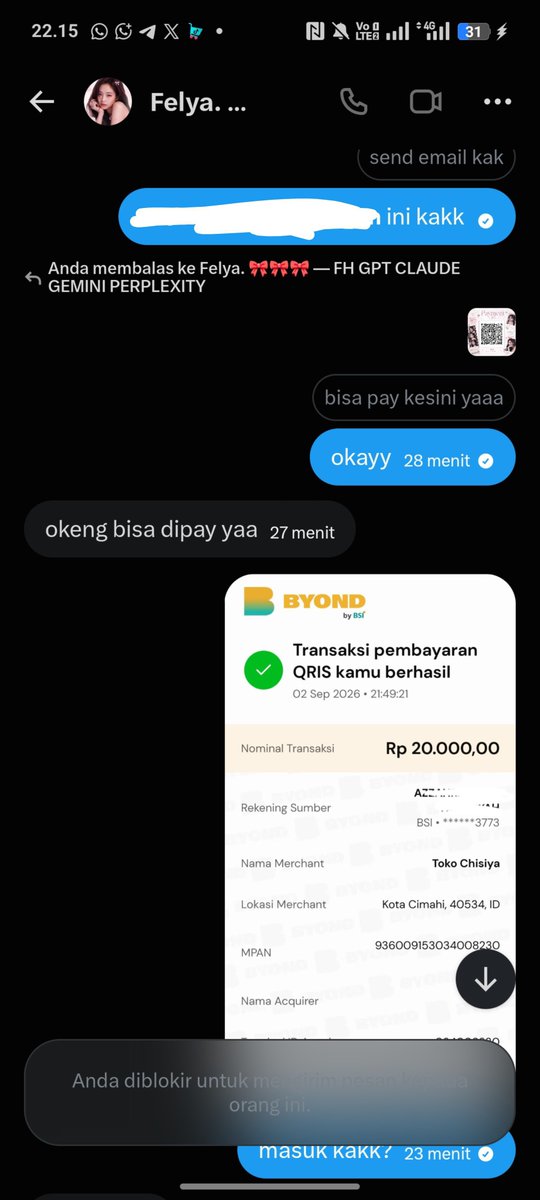 midnightbluers's tweet photo. hati-hati guys sama penjual ini @babaallf wkwk, aku niatnya mau beli spotify prem di dia pake email pribadi, eh malah ditipu sama dia &amp; akun twitter ku yang sebelah sama yang ini di block sama ni orang, dua akun tele ku juga di block sama ni orang #zonauang #zonajajan https://t.co/RXp1AjgBY6