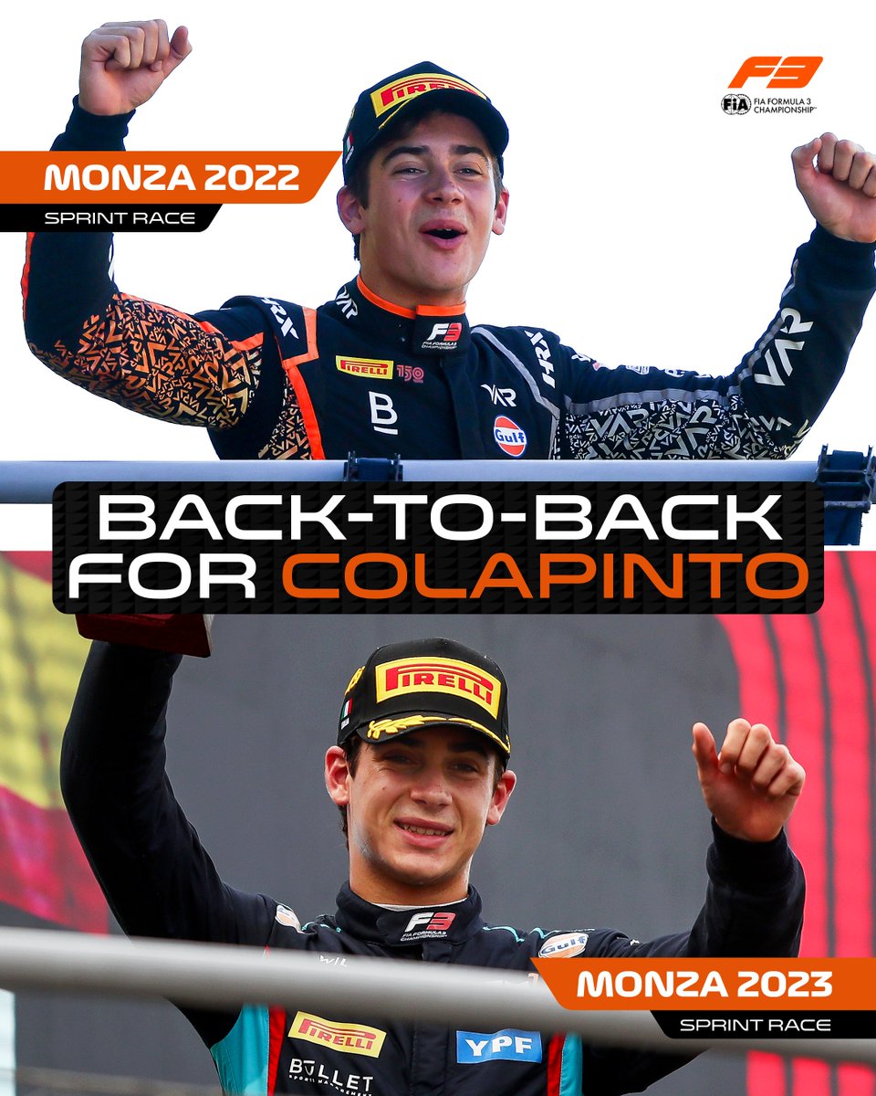 Formula3's tweet photo. Vamos, Franco! 🥇🇦🇷

the Argentine secured back-to-back Sprint wins in 2022 and 2023 on the Road To F1 👊

#F3 #ItalianGP https://t.co/xgrDahITTU