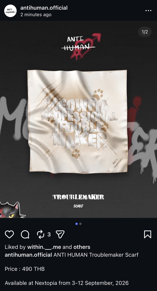 2_jjj_2's tweet photo. New “Meowfia Scarf” from ANTI HUMAN

- Troublemaker 
- Meow Underground

#JANHAE #JANIVERSE https://t.co/OCA5y3BaQ6