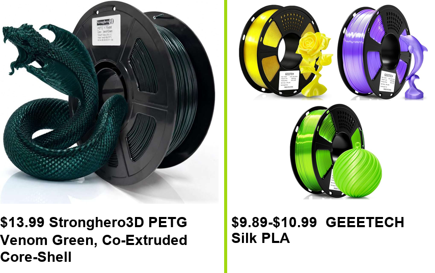 3dpdeals's tweet photo. $13.99 Stronghero3D PETG Venom Green, Co-Extruded Core-Shell
https://t.co/om3uy5adUq

$9.89-$10.99  GEEETECH Silk PLA
https://t.co/rNCuzmAf7N

#ad #afflink https://t.co/ojSwtvkcVh