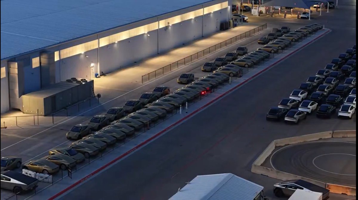 RobotaxiRadar's tweet photo. Giga Texas Cybercab update from new drone footage 👀

✅ Plenty of Cybercabs testing on the track (September 2, 2026)
✅ More newly-built Cybercabs on the line, alongside Model Y L and Cybertruck production

This does not look like a company slowing down 📈 https://t.co/qffUzCgqWf