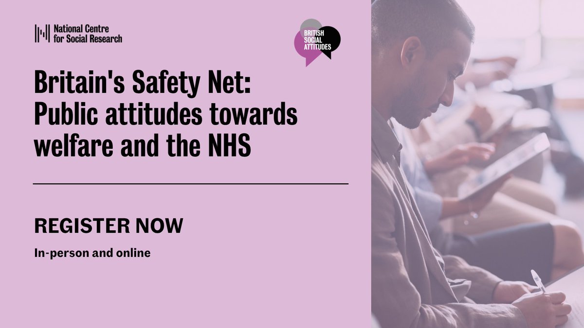 NatCen's tweet photo. 📢 𝟭 𝘄𝗲𝗲𝗸 𝘁𝗼 𝗴𝗼!
 
Join us on 9 September, with 𝗦𝗶𝗿 𝗝𝗼𝗵𝗻 𝗖𝘂𝗿𝘁𝗶𝗰𝗲 @whatukthinks discussing the new British Social Attitudes chapter on public attitudes towards the NHS, and 𝗗𝗿 𝗥𝗼𝗯𝗲𝗿𝘁 𝗱𝗲 𝗩𝗿𝗶𝗲𝘀 exploring the findings on welfare.
 
📍 𝗢𝗻𝗲 𝗚𝗿𝗲𝗮𝘁 𝗚𝗲𝗼𝗿𝗴𝗲 𝗦𝘁𝗿𝗲𝗲𝘁, 𝗟𝗼𝗻𝗱𝗼𝗻 | 𝗢𝗻𝗹𝗶𝗻𝗲
 
Register here: https://t.co/XSFJ5uhDYU
 
#BritishSocialAttitudes #SocialResearch #Welfare #PublicOpinion