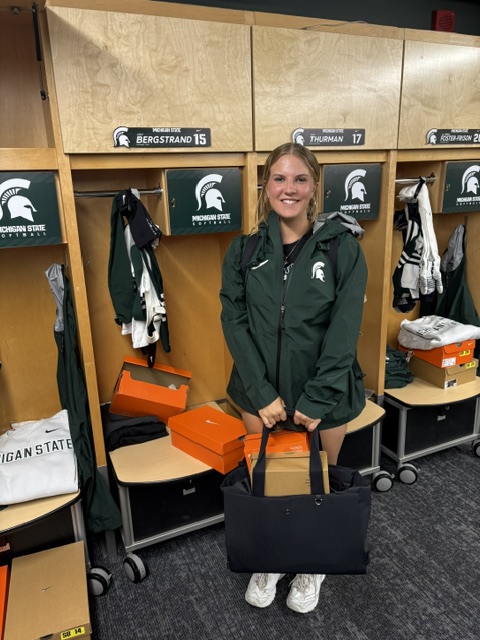 lilybergstrand's tweet photo. The @MSU_Softball gear haul was better than anything I expected! Nike Hoodies, shirts, shorts, spikes/turfs/slides/sneakers, and SO much more. My dad: "Was it like Christmas in August"? Me: "Dad, honestly, it was better"! #Blessed #GoGreen #fastpitchsoftball https://t.co/ZBCKLKi9LP