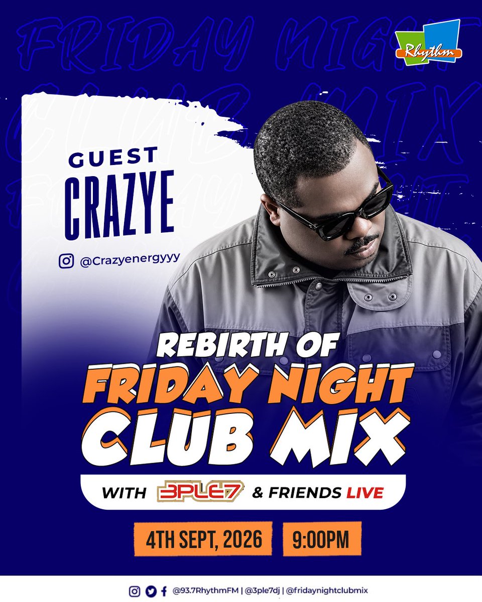 3ple7Dj's tweet photo. 🚨 THIS FRIDAY! 🚨

The REBIRTH OF FRIDAY NIGHT CLUB MIX is ON! 💉🔥

🎧 Guest: CRAZYE @hypemancrazy 
📻 @937RhythmFm 
⏰ 9PM
📅 Friday, 4th September

With your Host 3ple7DJ 🧪

The rebirth starts here. Vaccination Time! 💉

#FridayNightClubMix #3ple7DJ https://t.co/vdvocqIyrB