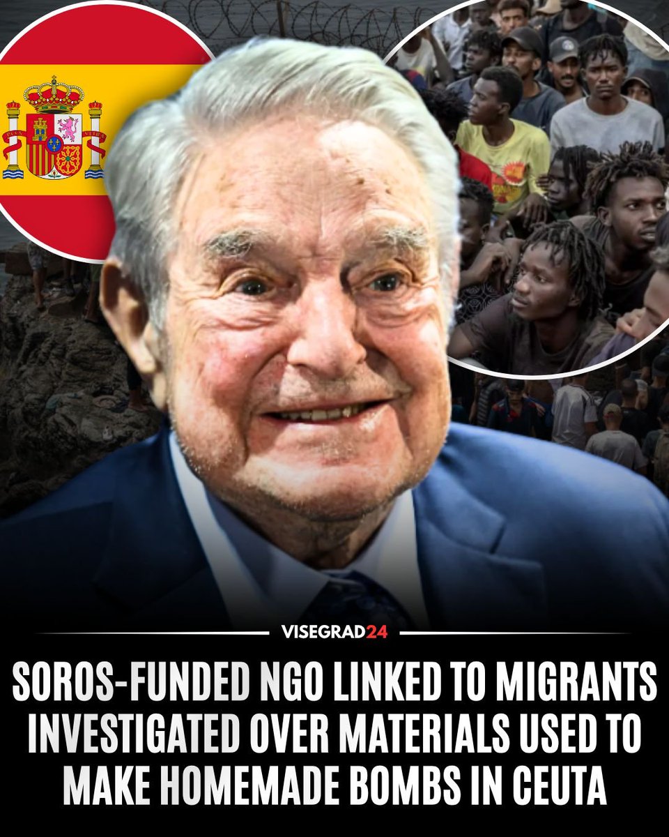 visegrad24's tweet photo. Spanish police are investigating after a large group of illegal migrants, mainly Moroccans, accompanied by members of an NGO funded by George Soros, bought large quantities of hydrochloric acid and aluminum foil from a supermarket in Ceuta, that could be intended to make homemade acid bombs to use against police and Spanish civilians.

The NGO is No Name Kitchen and is funded by George Soros’ Open Society Foundations.

Foreign NGO activists working with illegal migrants in Ceuta have also been giving them pepper spray in recent weeks.