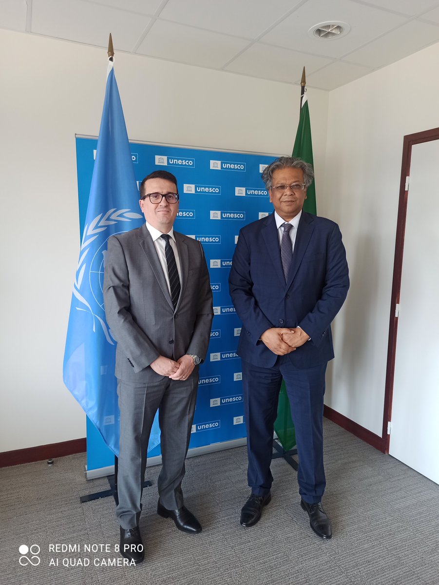 AlgeriaUNESCO's tweet photo. Ambassador Abdelghani Merabet met Ambassador Khondker Mohammad Talha, Permanent Delegate of the People's Republic of Bangladesh and President of the General Conference of UNESCO.

#Algeria 
@UNESCO https://t.co/ncAfYeKEnq