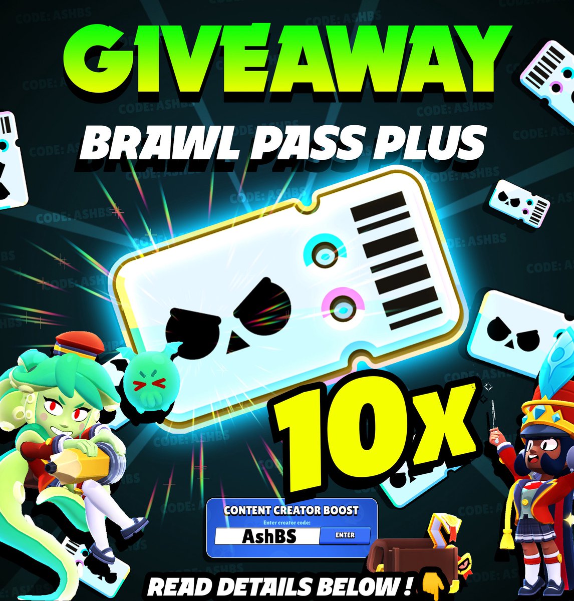 AshClashYT's tweet photo. 10x Brawl Pass Plus Giveaway! 🚨 
To Enter: 

❤️ Like this post and Follow @AshClashYT 
❤️ Support code AshBS in shop!

That’s it! 
10 winners will be randomly selected and given a Brawl Pass Plus each! 4x on X, 4x on Instagram (@ ashbrawl), and 2x and https://t.co/RdBGfaAQ72. Good luck! 🍀 

#BrawlStars #brawlstarsgiveaway