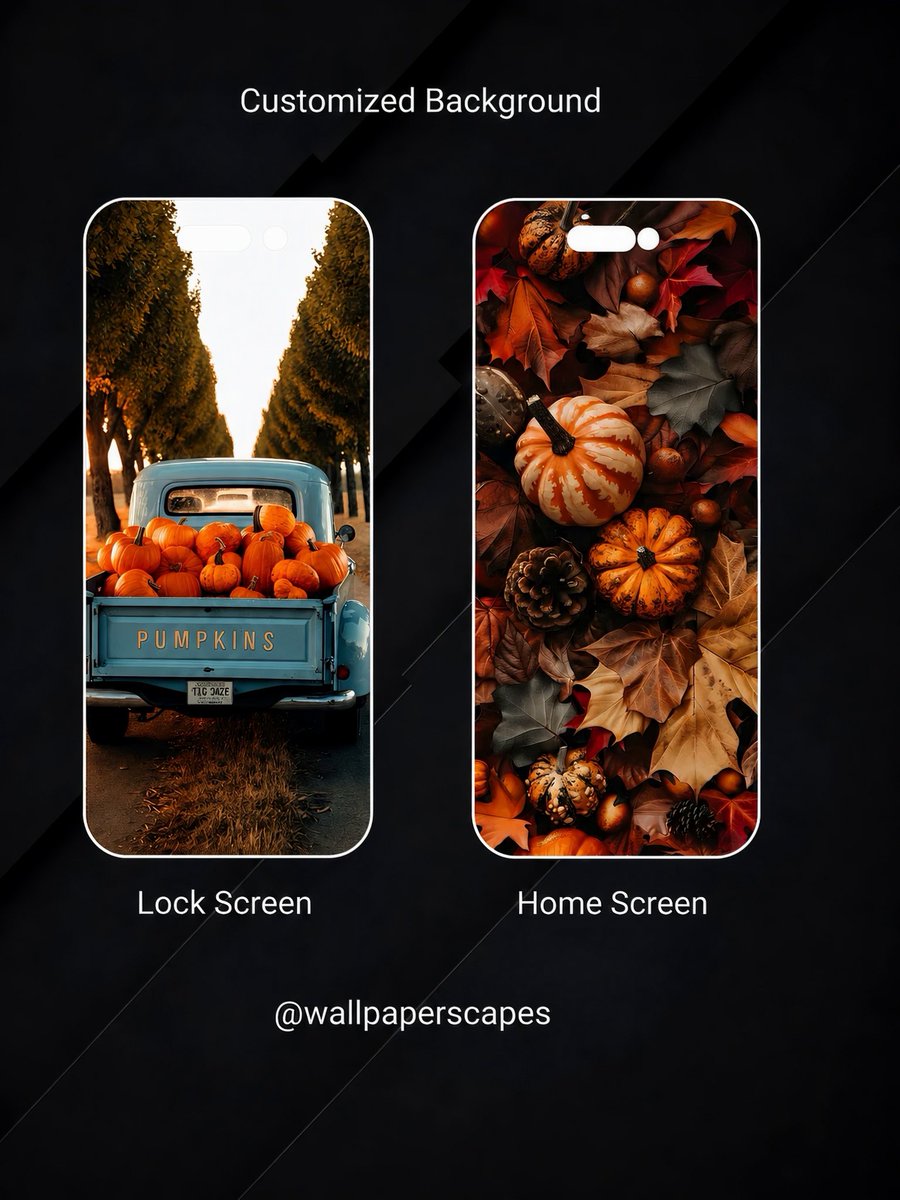 wallpaperscapes's tweet photo. Autumn Roads, Cozy Moments. 🎃🍂
One phone. Two warm seasonal worlds. 🧡✨
🔒 Lock Screen — Pumpkin Drive
🏠 Home Screen — Harvest Glow
Which one would you choose? 👀
#Wallpaper #iPhoneWallpaper #AutumnWallpaper #FallAesthetic #PumpkinSeason https://t.co/dX8H7vWUbn