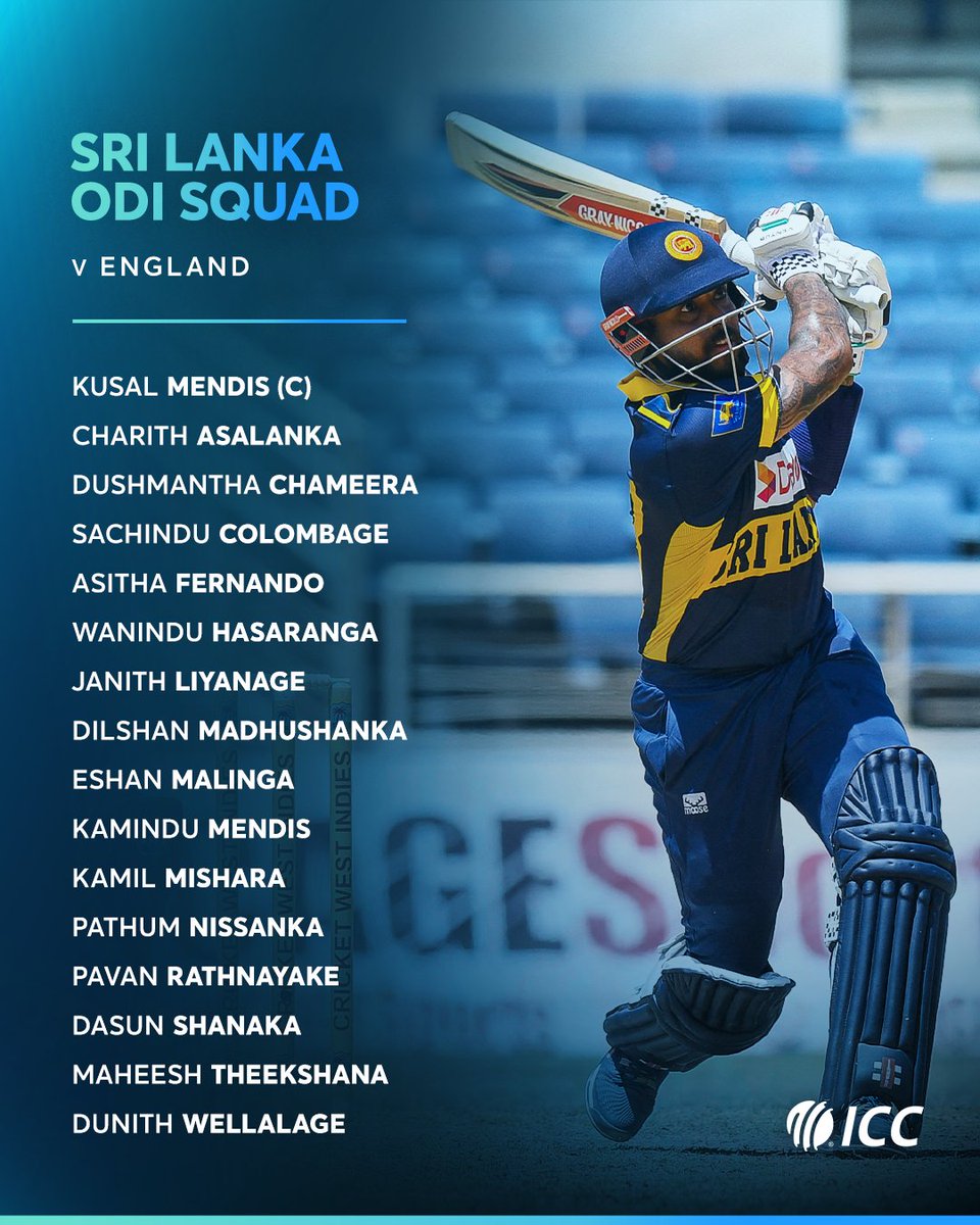 ICC's tweet photo. Kusal Mendis leads Sri Lanka in their white-ball assignment against England 👊

Read more on the squads 👉 https://t.co/OIa8pFoKxK https://t.co/lLdNW6LBpB