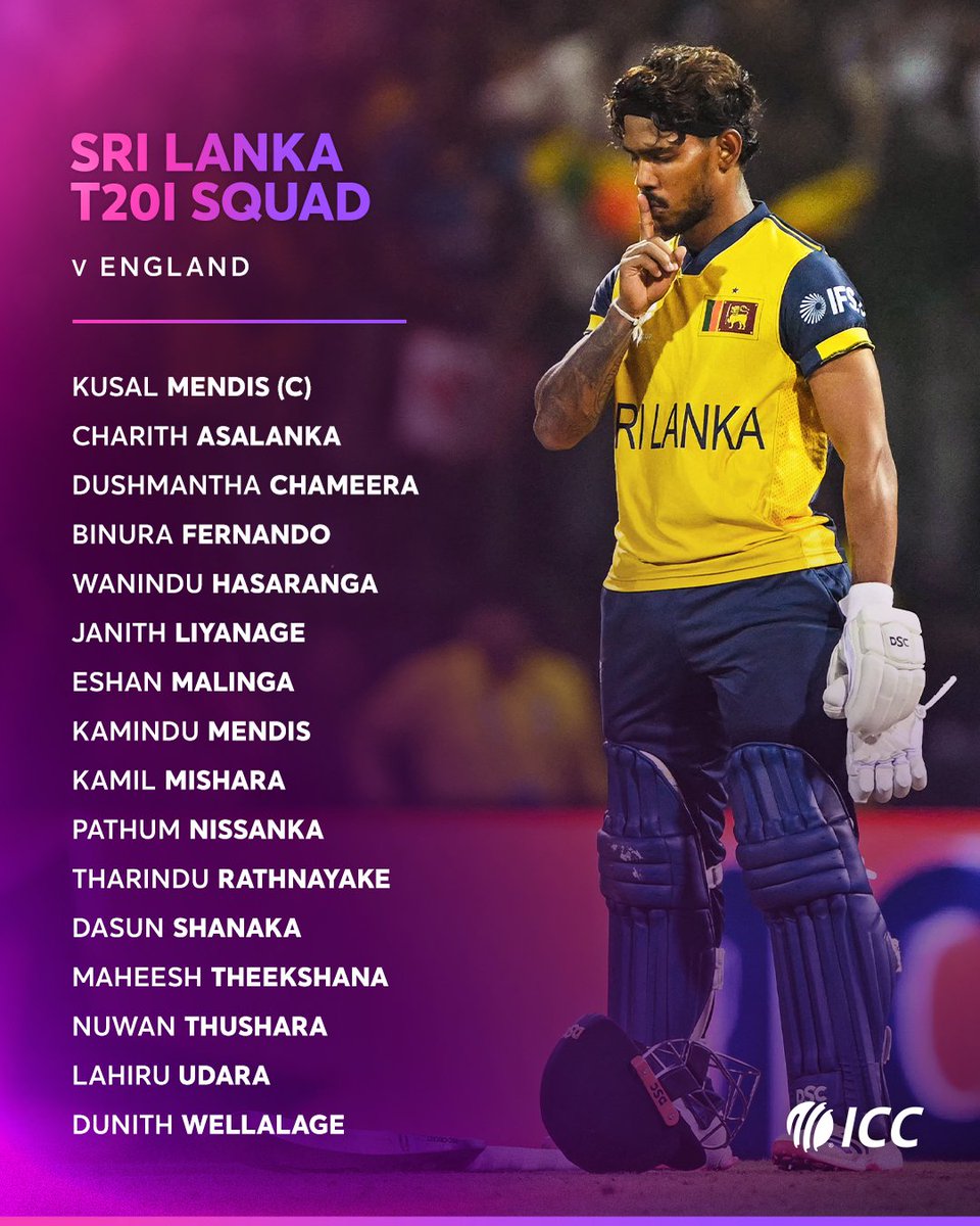 ICC's tweet photo. Kusal Mendis leads Sri Lanka in their white-ball assignment against England 👊

Read more on the squads 👉 https://t.co/OIa8pFoKxK https://t.co/lLdNW6LBpB