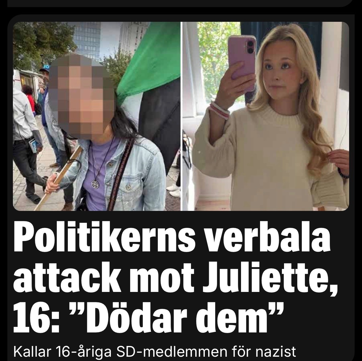 SebMattz's tweet photo. Inte nog med att Expressen rajtar högerextrema, de rubbar med ”Juliette, 16” – som om det rörde sig om en vanlig random tonåring och inte en medlem i UNGSVENSKARNA.
Normaliseringen av rasister och deras grupperingar bara fortsätter https://t.co/b4wjocb9oq