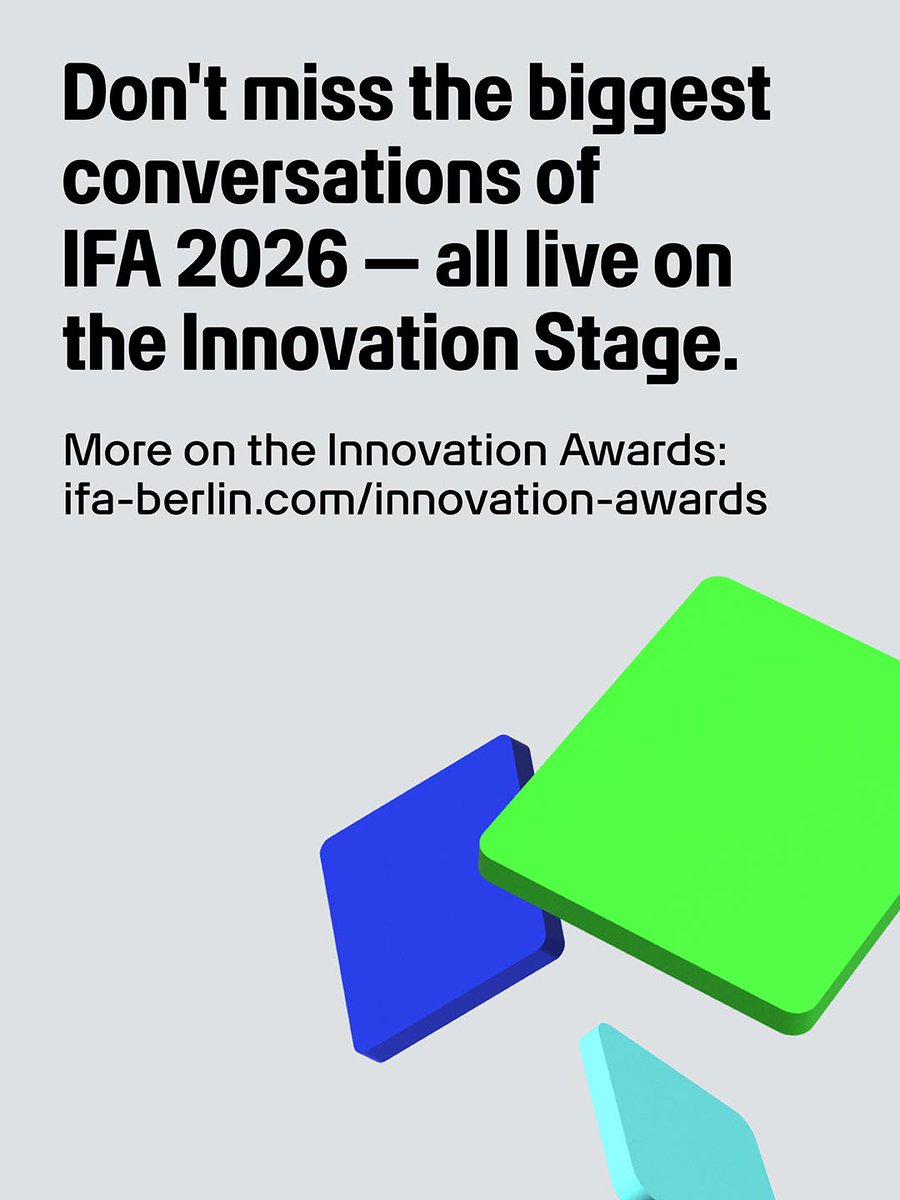 IFA_Berlin's tweet photo. The Innovation Stage lineup you don't want to miss at IFA 2026.
Jack Huynh (AMD), a debate on Germany's digital policy, the Innovation Awards, Dr. Markus Miele, and David Reger (NEURA Robotics) — Fri 4 & Sat 5 Sep, Innovation Stage.
More: https://t.co/moZ0WaW8oq
#IFA2026 #IFABerlin