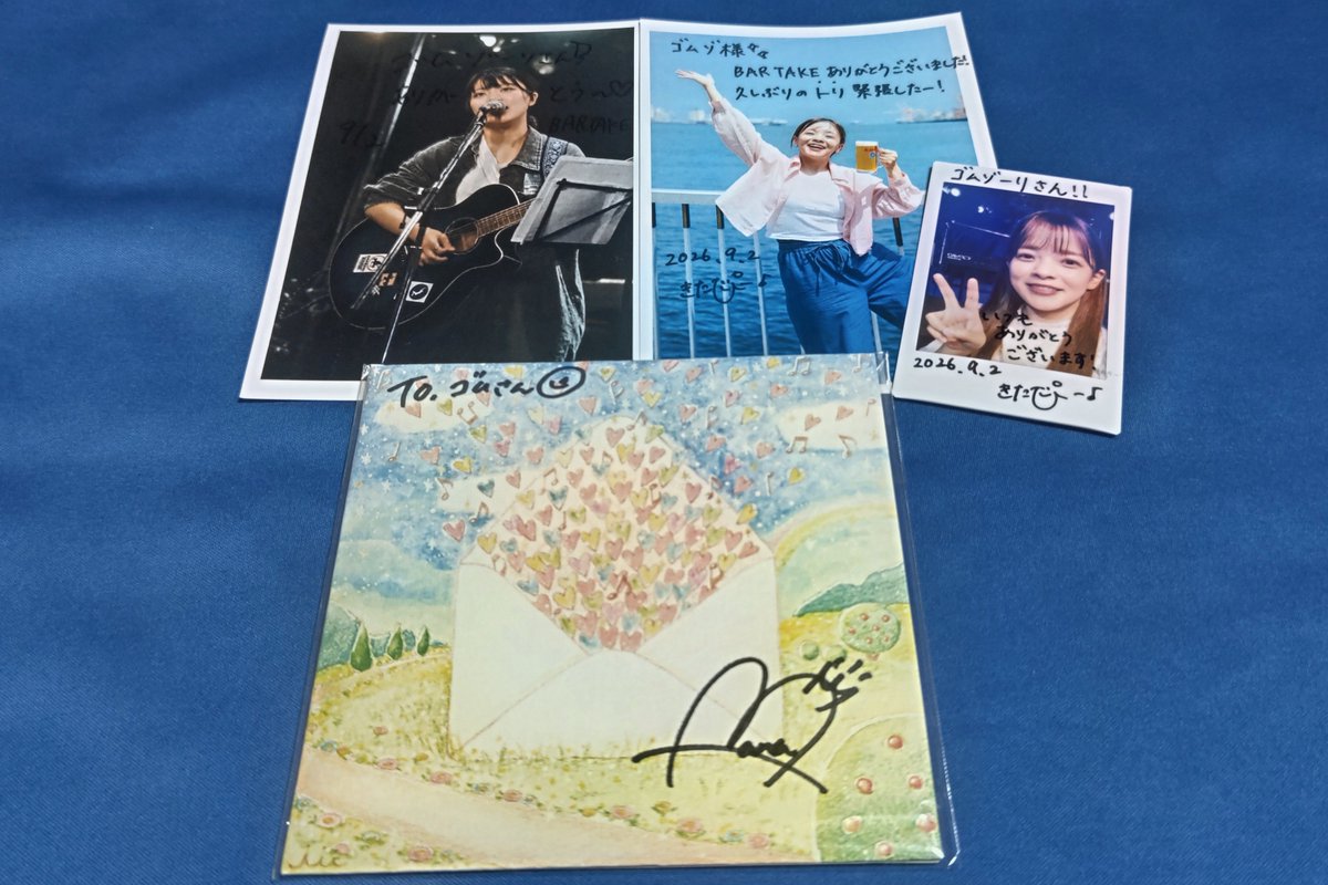 gomuzori's tweet photo. @sendaibartake @annko_0701 26/9/2(水) 仙台 BARTAKE
「奏でる旅の途中で #148」
#annko #KUROYAN #mana.
#前田和亮(大阪) #きたぴー
📷️
mana.さん 🆕2nd single 「This love is for you」
annkoさん初ポストカード
きたぴー先生チェキ&🆕ポストカード
GETしました👏 https://t.co/vOVsQGvS2c