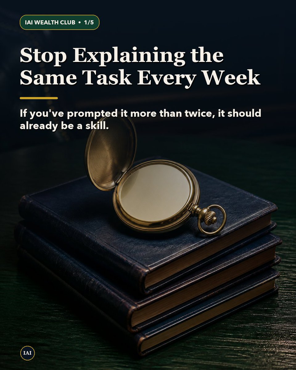 Iautomatedit's tweet photo. If you've prompted the same task more than twice, it should already be a skill, not a prompt you keep retyping. https://t.co/7r8BnuGapu