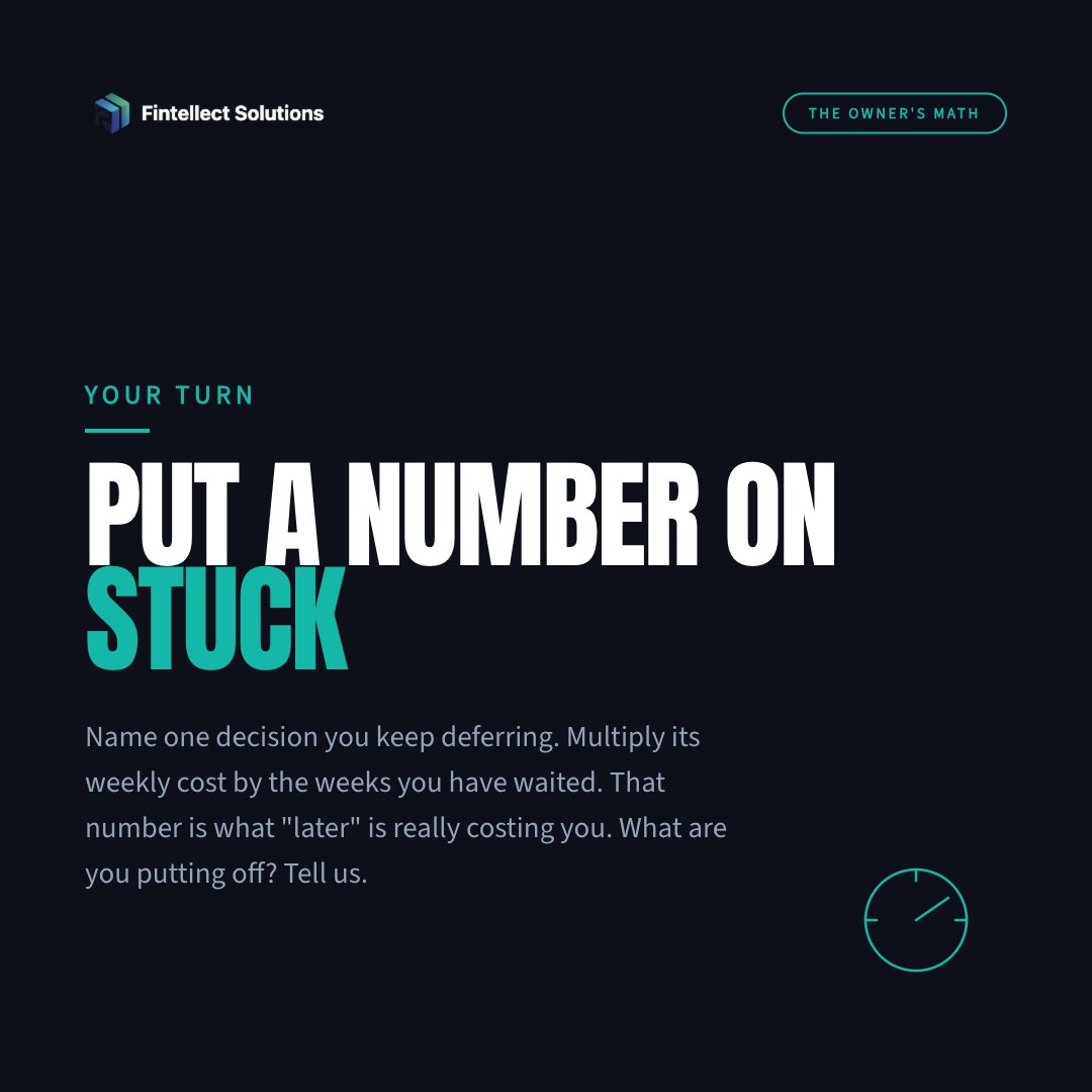 praxisgroupai's tweet photo. There is a decision you keep sliding to next week. Waiting is not free.

Say a clunky step costs you 2 hours a week. At your $24 rate that is $48 a week. Put the fix off 8 weeks and the delay cost you $384. The waiting cost more than the fix.

Part 4 of 6 in The Owner's Math. https://t.co/HX5ON5J3ZL