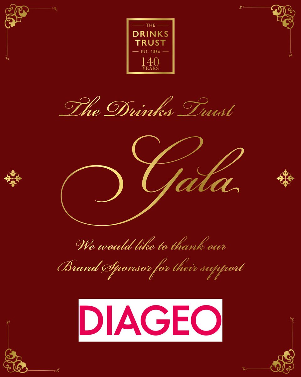 drinks_trust's tweet photo. We’re delighted to have the support of @DiageoGB for The Drinks Trust Gala 2026. 🥂

Join more than 400 industry friends and colleagues at Guildhall, London on 14 October for an evening of celebration, connection and fundraising. https://t.co/JgfhPpeB11